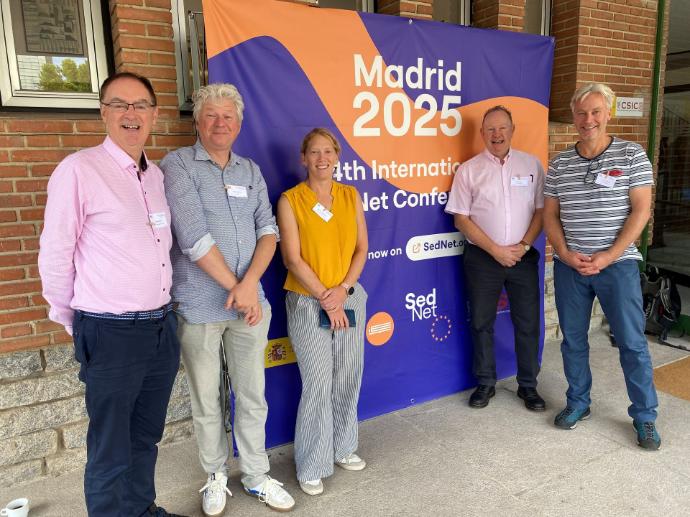 ClimaSed team members (from left to right): Dr. Joe Harrington, Munster Technological University and ClimASed Project Lead Dr. Arjan Wijdeveld, Deltares, Associated Organisation to ClimASed Dr. Nele Van Ransbeeck, VMM, ClimASed Project Partner Dr. Richard Lord, Teeside University, Associated Organisation to ClimASed Dr. Thomas Hoffman, BfG, ClimASed Project Partner